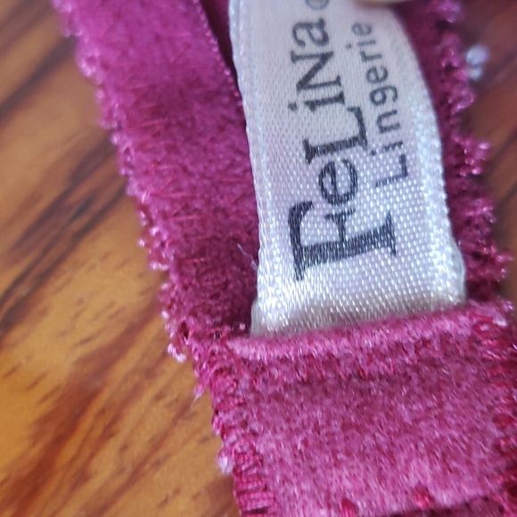 Felina Lingerie Women Burgundy Wine White Edge Floral Lace Print Bra Size 36A - Picture 7 of 13